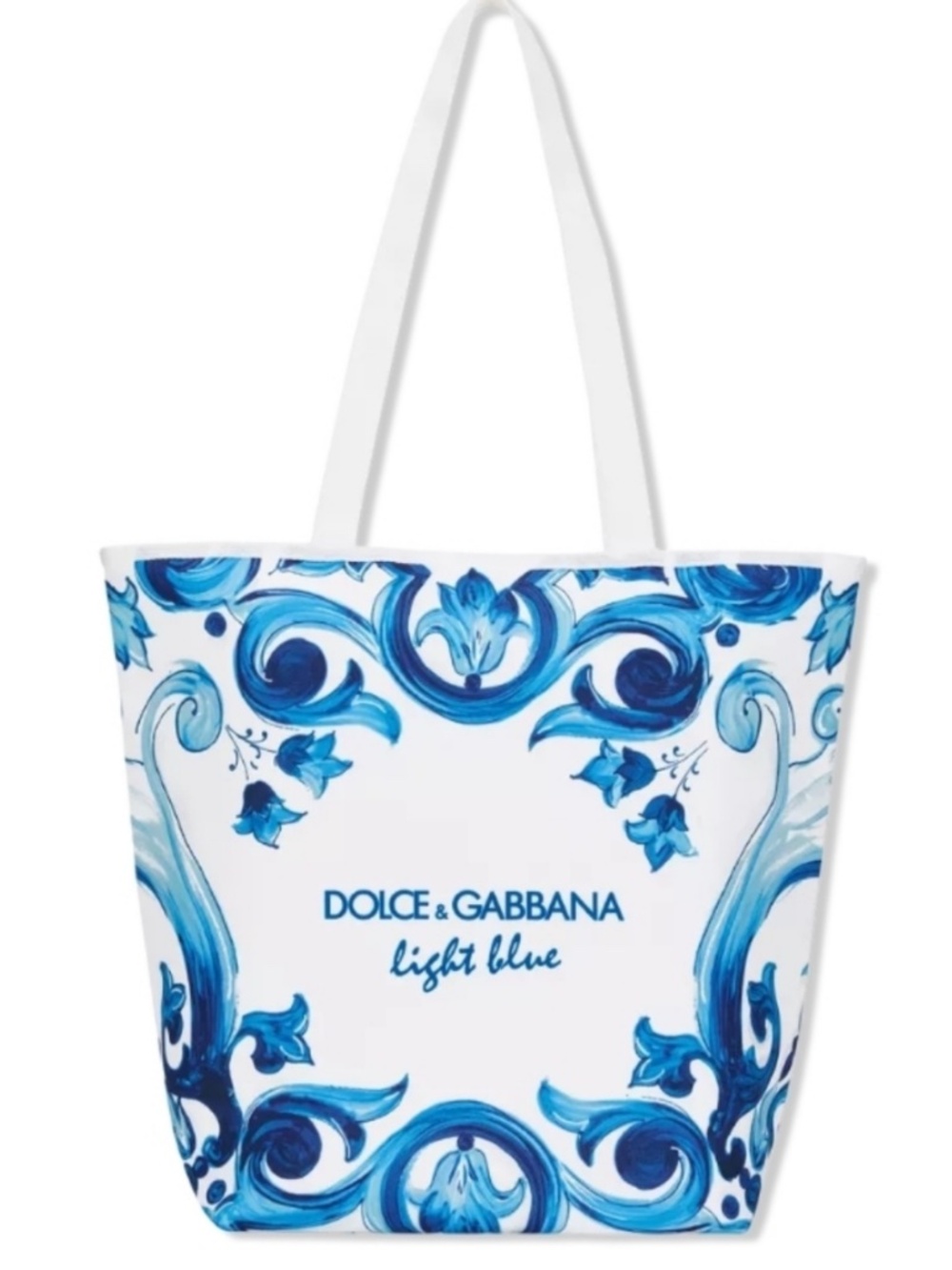 Dolce & Gabbana White and Light Blue Printed Canvas Tote